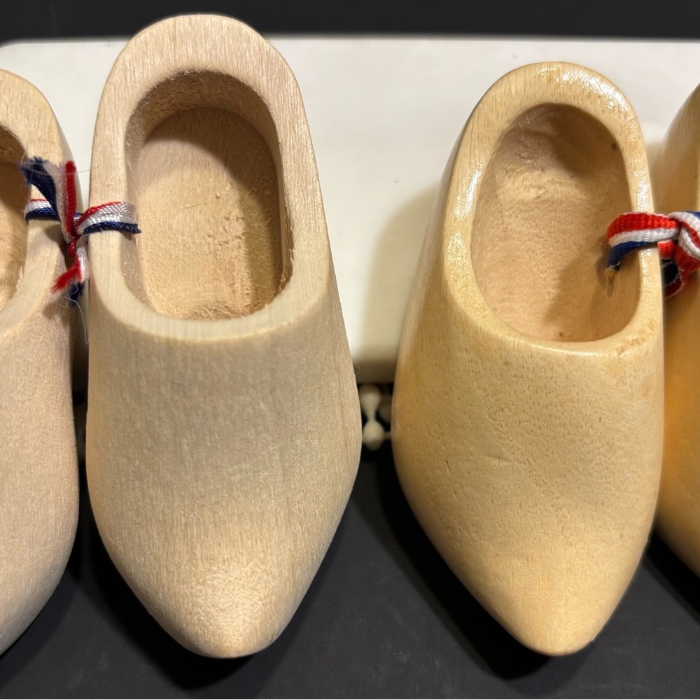 2 Pair mini Dutch handmade wooden clogs trip Holland decor collectible craft
